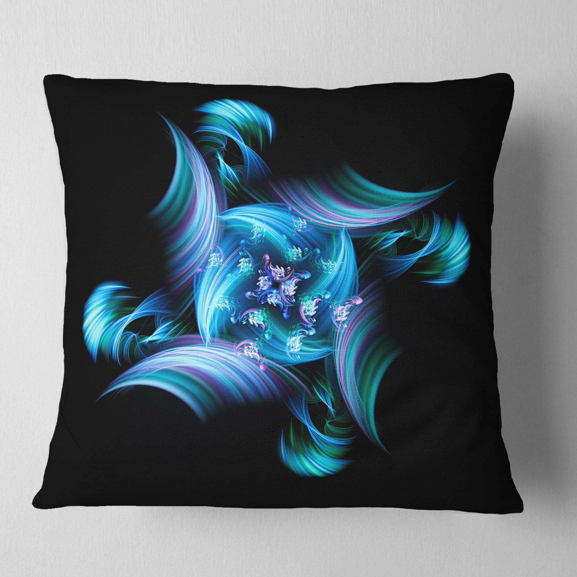 Designart Multi Colored Blue Stained Glass - Floral Throw Pillow - 16x16