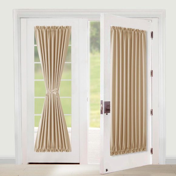AIR-French Door Curtains for Front Door Window, Room Darkening Privacy Thermal Insulated Blackout for Glass Door Covering, Rod Pocket Curtains and Tiebacks, 54W by 72L, 1 Panel, Biscotti Beige