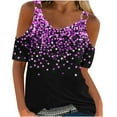 thumbnail image 1 of Mode Décontractée pour Femmes Imprimé Manches Courtes Col Rond Blouses Chemises, 1 of 4