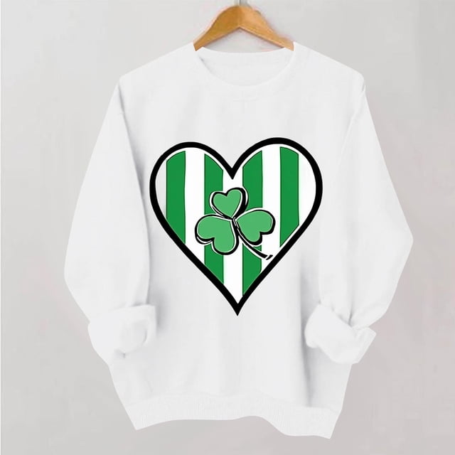 TaTaai Women Casual St Patrick's Day Printed Crew Neck Long Sleeve No Hood Sweatshirt Ladies Spring Daily Office Street Wear Soft Comfortable Machine Washable Stylish Top Gift