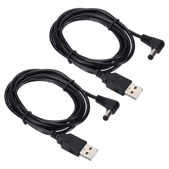 Uxcell 5Ft USB to DC 5.5x2.5mm Barrel Jack Power Cable, 2 Pcs Wire Adapter Connector Charging Cord, Black