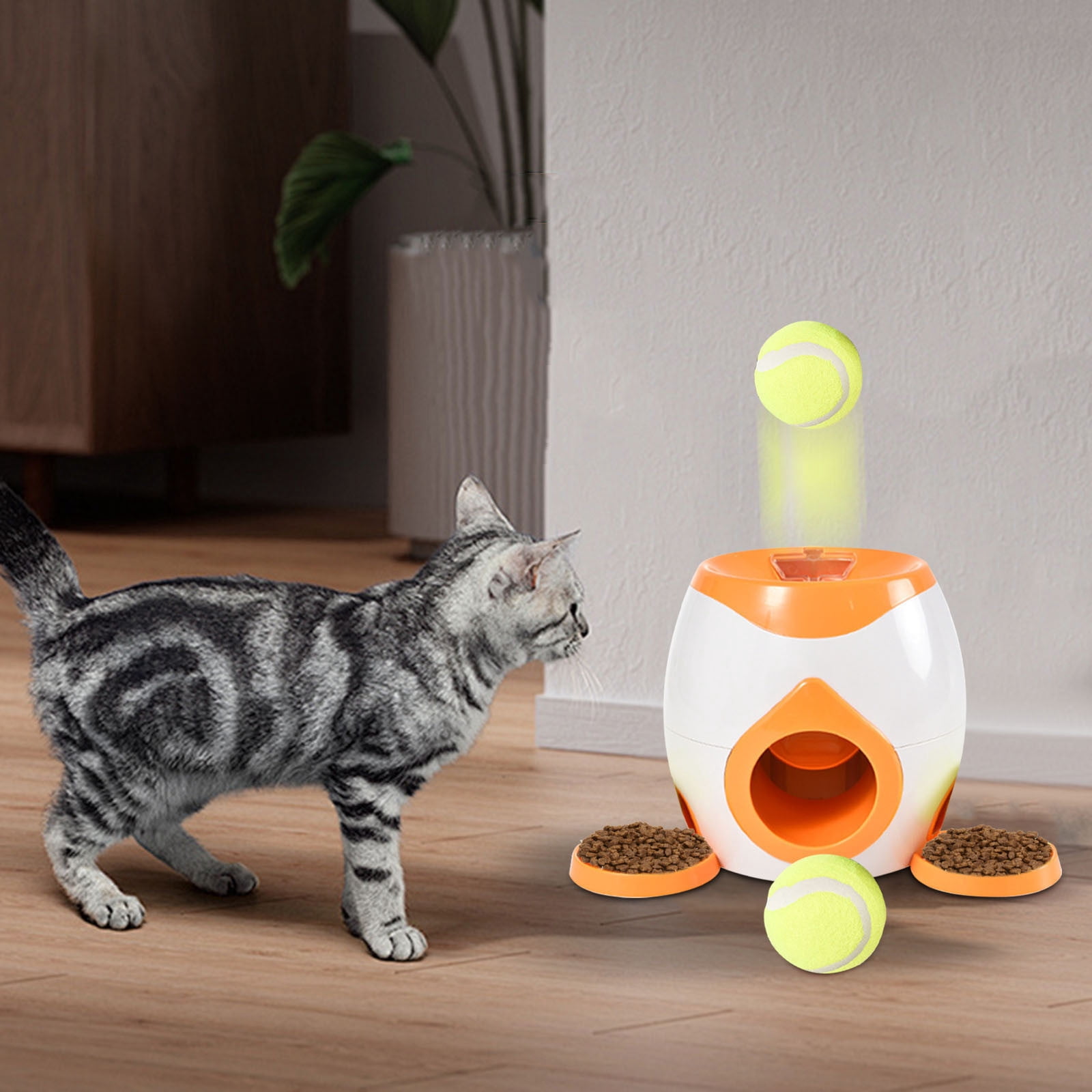 Automatic Dog Ball Thrower Launcher Dog Fetch Machine for Small To Medium Sized Dogs Adjustable Launch Distances Ball Launcher for Dogs with 2 Balls Dual Power Ball Thrower for Dogs