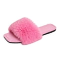 thumbnail image 2 of Samdudou Fuzzy Slippers for Women Fluffy Faux Fur Open Toe Slides Stylish Square Toe Flat Sandals Indoor Outdoor House Shoes Plush Fashion Footwear for Summer Leisure, 2 of 7