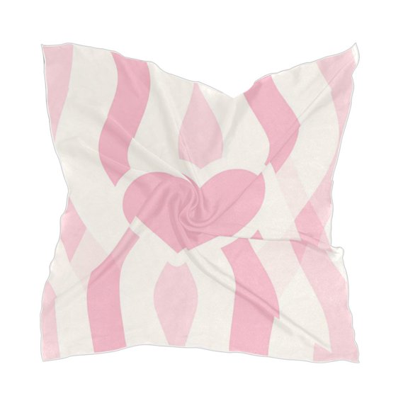 Striped Heart Pattern Women's Fashion Soft Scarf Square Satin Head Scarf Neck Scarf Head Hair Wraps