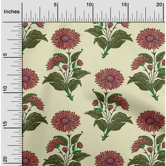 oneOone Georgette Viscose Light Yellow Fabric Floral Block Fabric For Sewing Printed Craft Fabric By The Yard 42 Inches