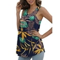 thumbnail image 2 of Mengpipi Tank Top for Women Summer Pleated Loose Casual Sleeveless Tunic Tops , 01 Floral Yellow-L(US 12-14), 2 of 5