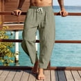 thumbnail image 2 of Men Loose Casual Drawstring Waist Pants, Trousers, Joggers With Pockets Elastic Waist Breathable Lightweight Quick Dry For Beach Hiking Workout Summer Daily Cotton Linen Blend, 2 of 7