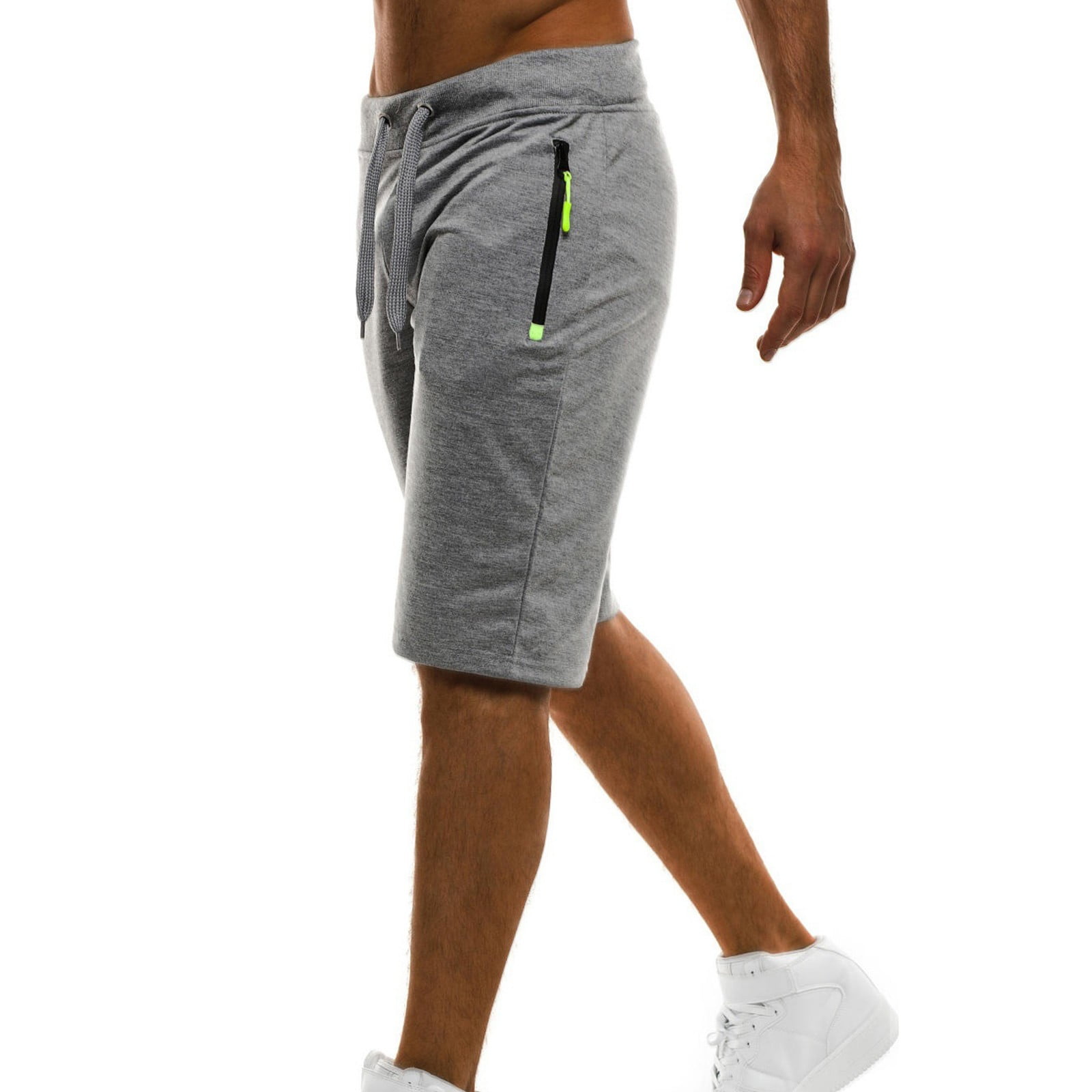 WANYNG mens pants Casual Solid Shorts Mid Waist Stretch Drawstring Sports  Shorts With Zip Pockets pants for men Gray S