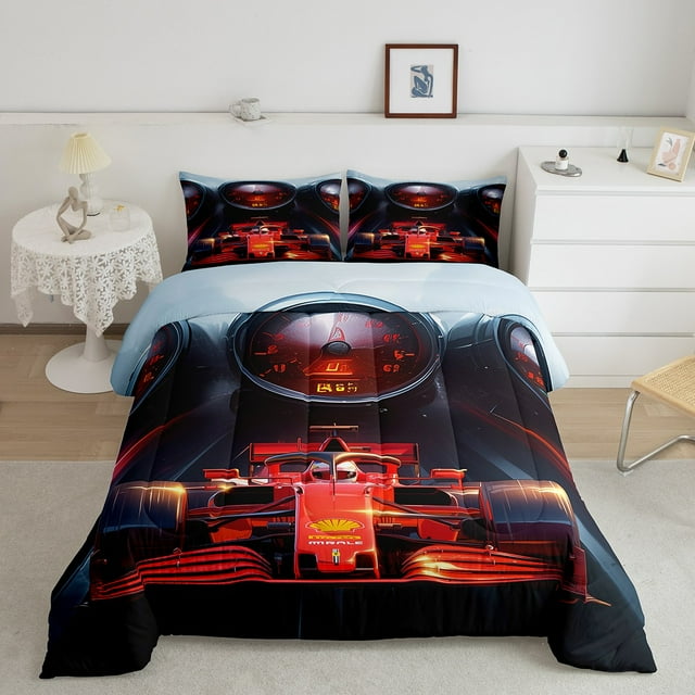 YST Red Race Car Bedding Sets King For Kids Boys Sports Car Printed Comforter Set,Speed Racing Car Duvet Insert Car Theme Quilt Comforter Home Decor,Lightweight 3 Piece For All Season