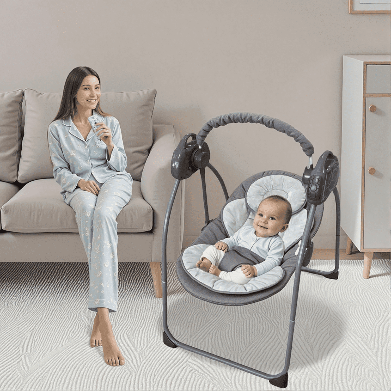 HDUTNGISN Gray Electric Baby Swing for Newborns,Motorized with Bluetooth Music & Remote Control