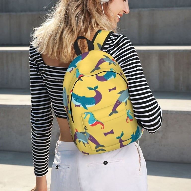 Funny Cute Shark Whale Seahorse Backpack for School Canvas Backpack Bookbag School Backpacks for Boys Girls College Student Travel Work Laptop