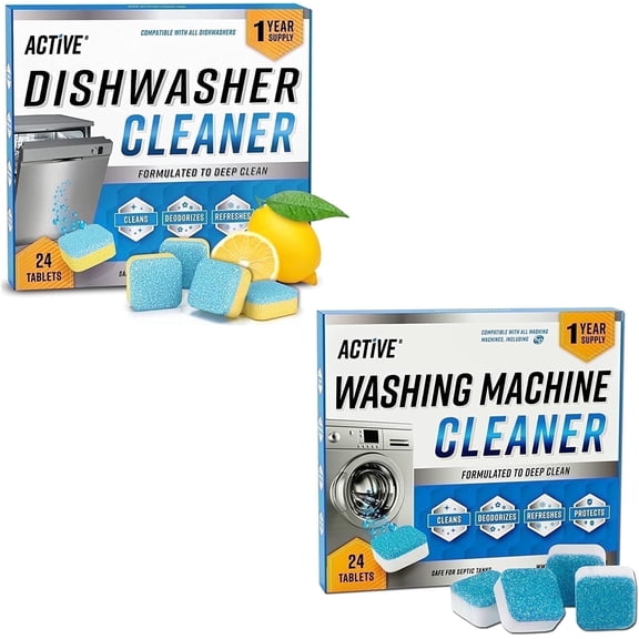 Active Washing Machine and Dishwasher Cleaner Tablets, 48 Ct, 12 Mo Supply