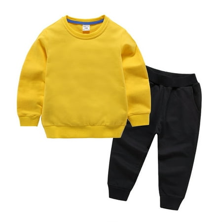 

WOLLED Teen Boys Girls Cotton Hoodie Sweatshirt Outfit Kids Toddler Solid Color Sweatsuit Two Piece Set Youth Hooded Tops +sweat Pants Set for 2-14Y