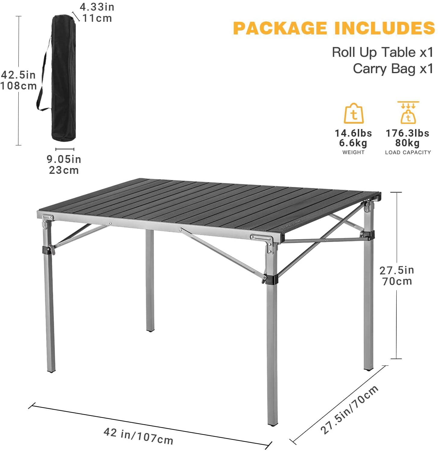 KingCamp Camping Folding Table Cookout Table Aluminum Portable Strong  Stable Roll up Table for 4-6 Person for Outdoor 42.1
