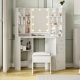 thumbnail image 2 of Corner Vanity Table Set with Lighted Mirror, Makeup Dressing Table with Storage Cabinet and Cushioned Stool, White, 2 of 10