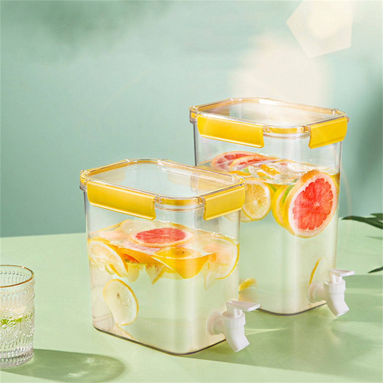 LHWEN Beverage Dispenser With Lid And Faucet 3.5L Food Grade Plastic Refrigerator Dispenser For Lemonade Cold Juice Iced Tea Injection Cooler Easy Pour Fits Most Fridges Large Opening Quick Lock Seal