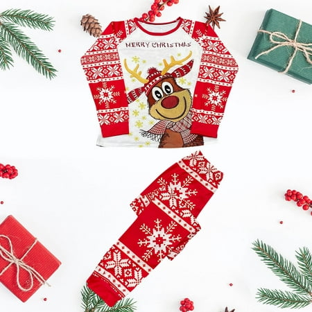 

ZCFZJW Reduce Matching Family Pjs Christmas Cute Reindeer Print Long Sleeve Tops and Pants Snowflake Red Holiday Sleepwear Parent-child Homewear Suit Onesies Set(Mom-S)
