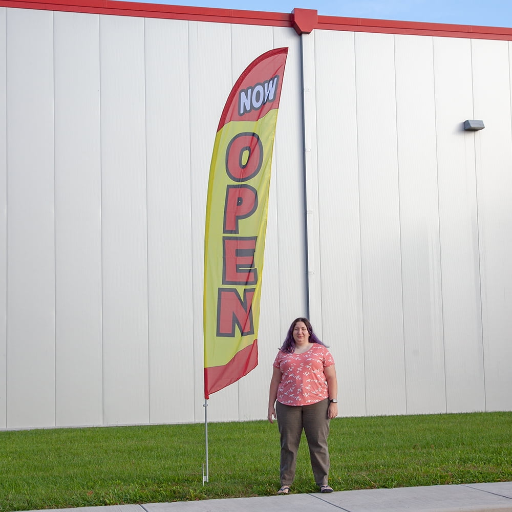 Vispronet Now Open Feather Flag, 2.6ft x 11.2ft, Indoor and Outdoor Use