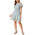thumbnail image 2 of Allegra K Women's Floral Printed Smocked Waist Ruffle Cold Shoulder Dress, 2 of 6