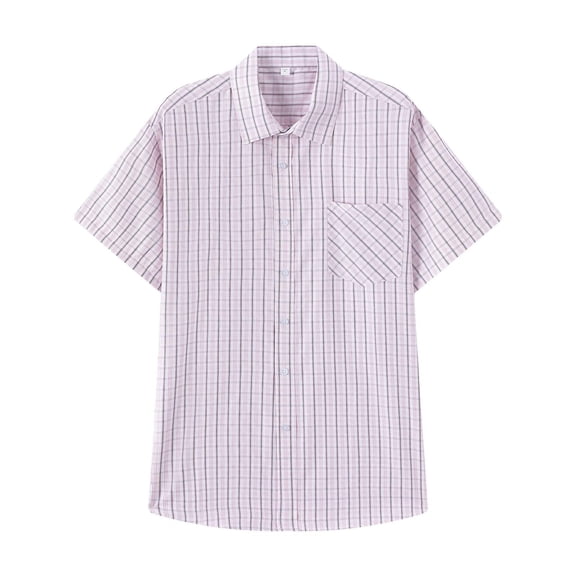 hotojiny Mens Short Sleeve Dress Shirts Regular Fit Striped Button Down Shirts Office Business Casual Shirts with Pocket