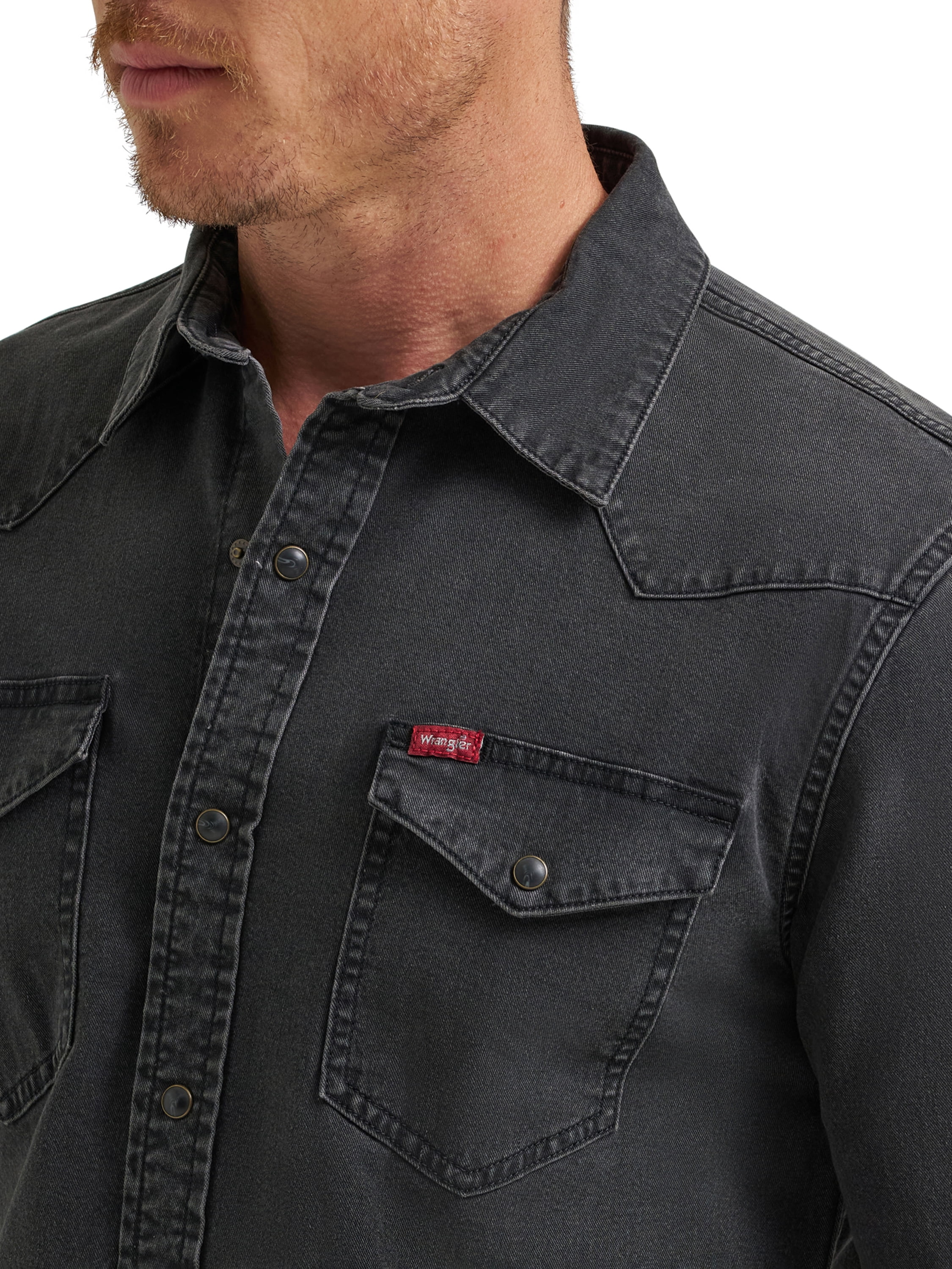 Wrangler® Men's Slim Fit Long Sleeve Woven Twill Shirt with Sunglasses Cleaner, Sizes S-5XL