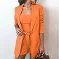 thumbnail image 2 of WXLWZYWL Womens Suits Blazer and Pants Solid Long Sleeve Cardigan Coat Pocket Vest Shorts Suit Orange, 2 of 6