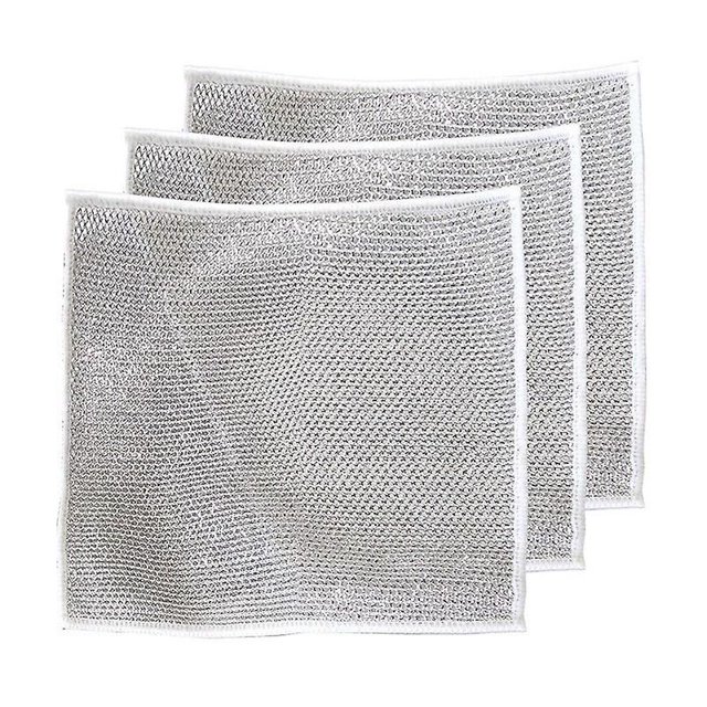Paño de limpieza de alambre de acero de 20 cm x 20 cm, doble capa, antiadherente, para aceite, plancha, ollas y platos de cocina, 6 piezas