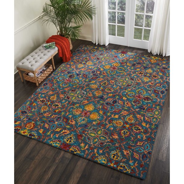 Nourison Vivid Floral Bohemian Teal 8' x 10'6" Area Rug, (8' x 11
