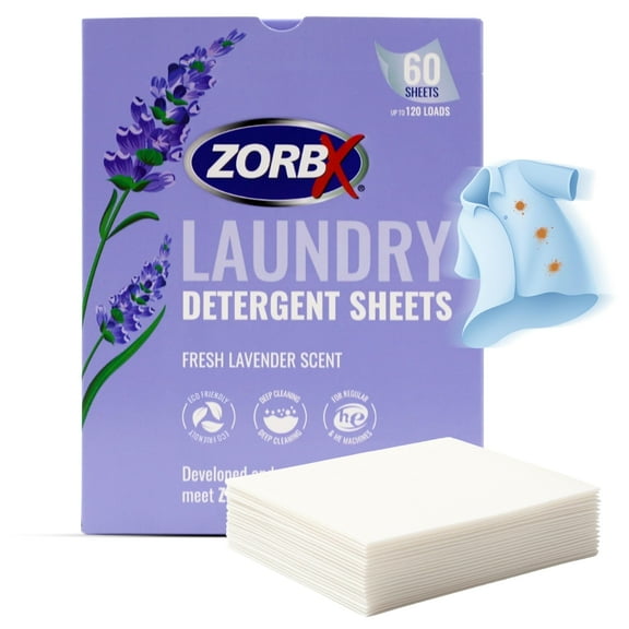 ZORBX Lavender Laundry Detergent Sheets, Eco-Friendly Liquidless Sheets, 60 CT (Up to 120 Loads)