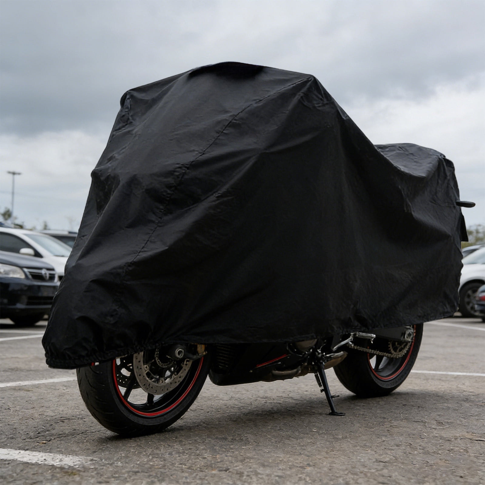 RuiJiao Lightweight Durable Motorcycle Bike Cover Waterproof Sunproof Universal Fit Polyester Black for Outdoor Indoor Vehicle Protection