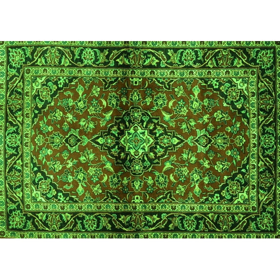 Ahgly Company Indoor Rectangle Medallion Green Traditional Area Rugs, 7' x 10'