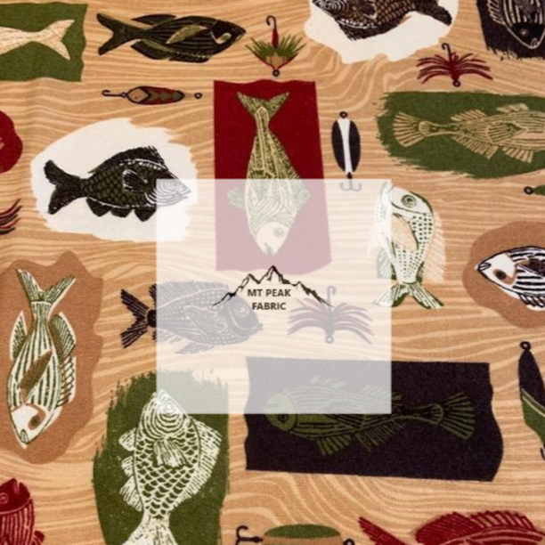 Fishing Wood Flannel Fabric