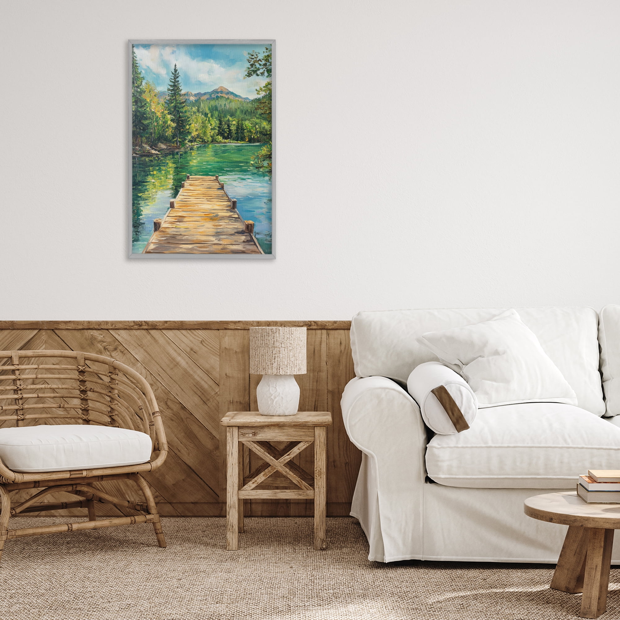 Stupell Industries Sunlit River Dock Gray Framed Giclee Art, design by Petal Prints Design