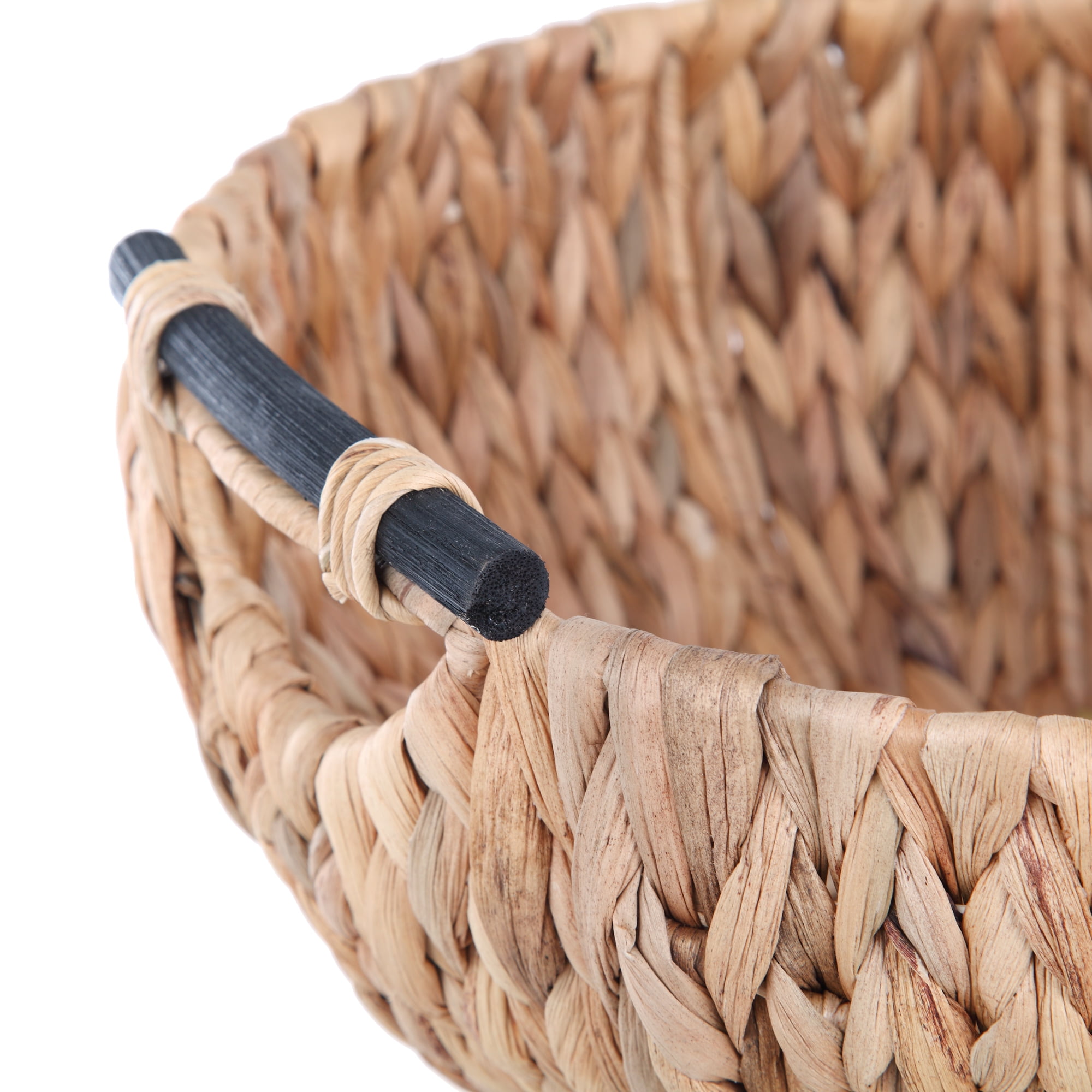 (4 pack) Better Homes & Gardens Natural Woven Water Hyacinth Decorative Bowl with Wooden Handles