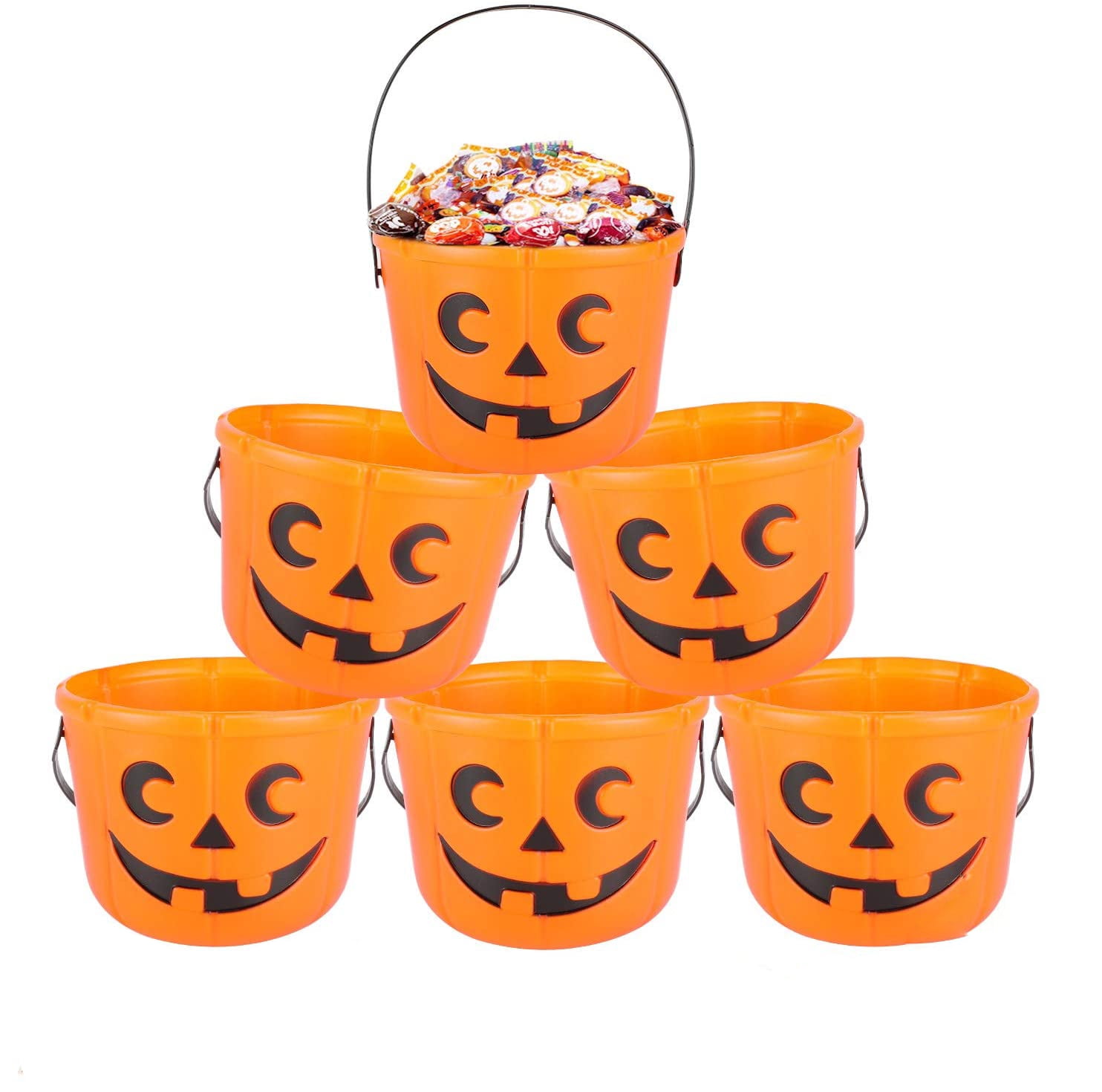 6 Halloween Pumpkin Bucket Trick Or Treat Candy Bucket Bag For