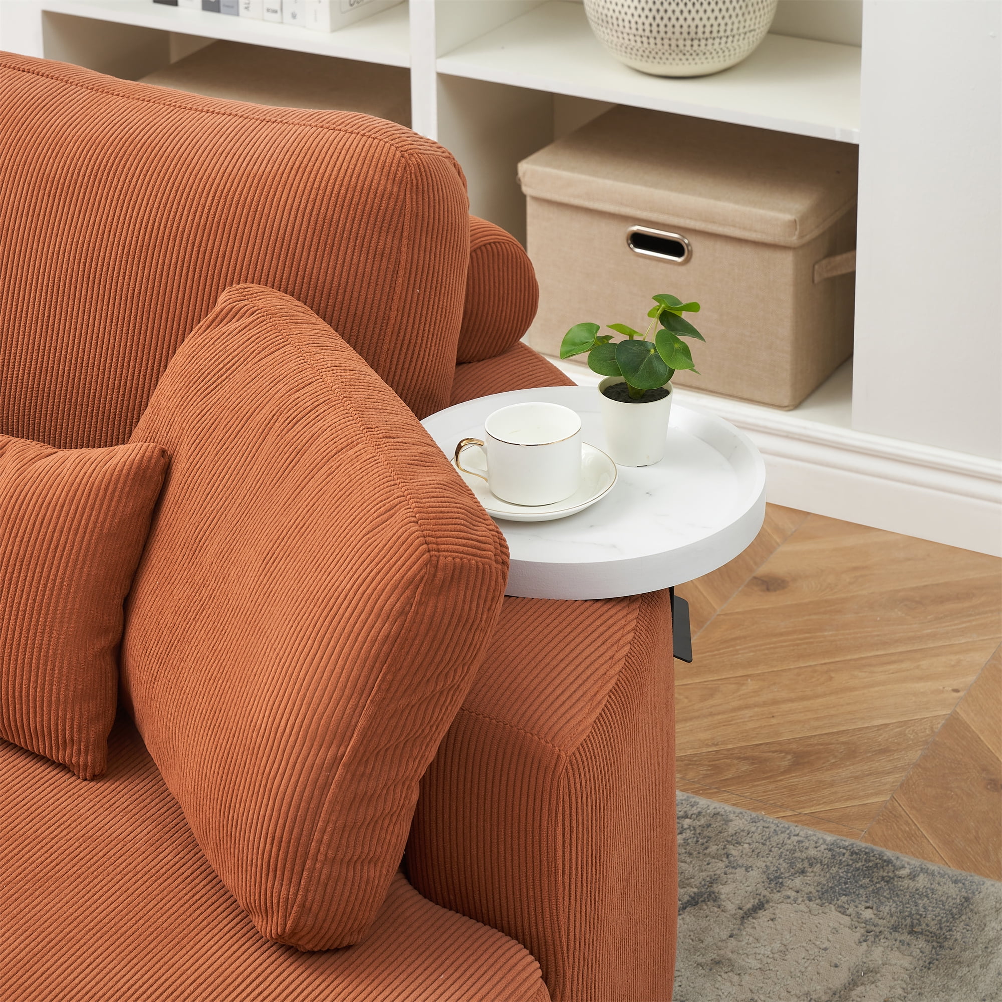 Aukfa 51" Oversized Accent Chair Round Barrel Chair with Storage Ottoman for Living Room, Corduroy, Orange