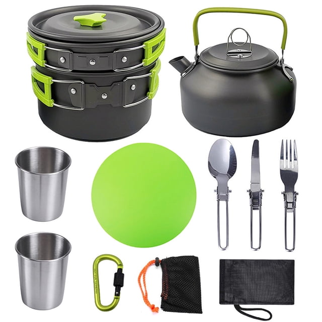Dvkptbk Support de Réservoir de Gaz 10 Pcs Pot de Camping Portable d'Extérieur 1-2 Personnes Pique-Nique Barbecue Vaisselle Pot Camping et Randonnée