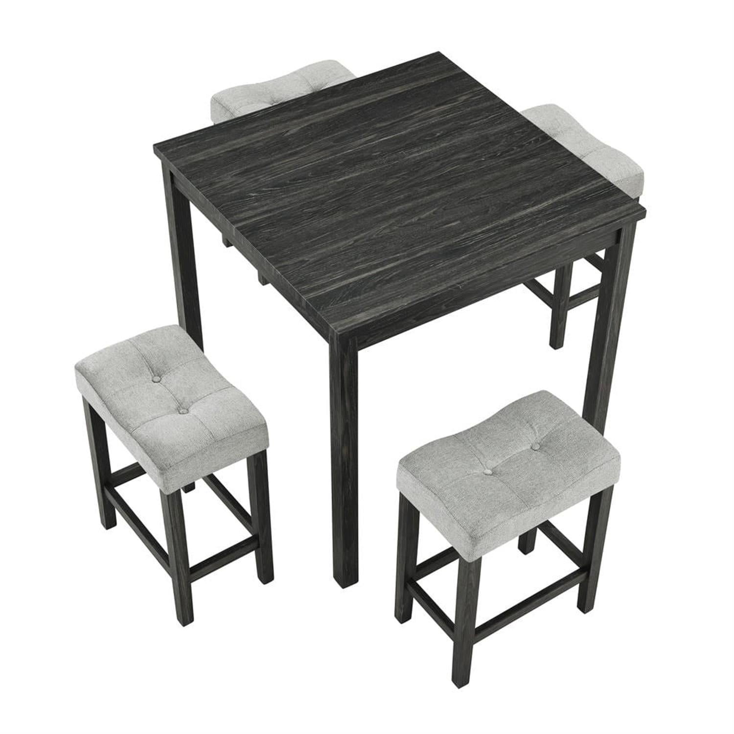 Demi Bonn 5-Piece Dining Table Set with 4 Upholstered Bar Stool, Industrial Kitchen Bar Table Furniture Sets for Living Room, Apartment, Black