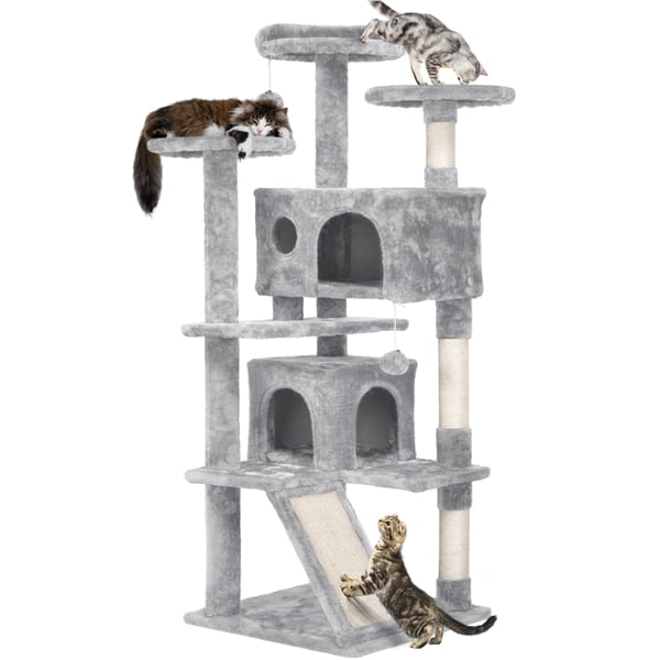 Smilemart 54 Double Condo Cat Tree With Scratching Post Tower Light Gray Walmart Com Walmart Com