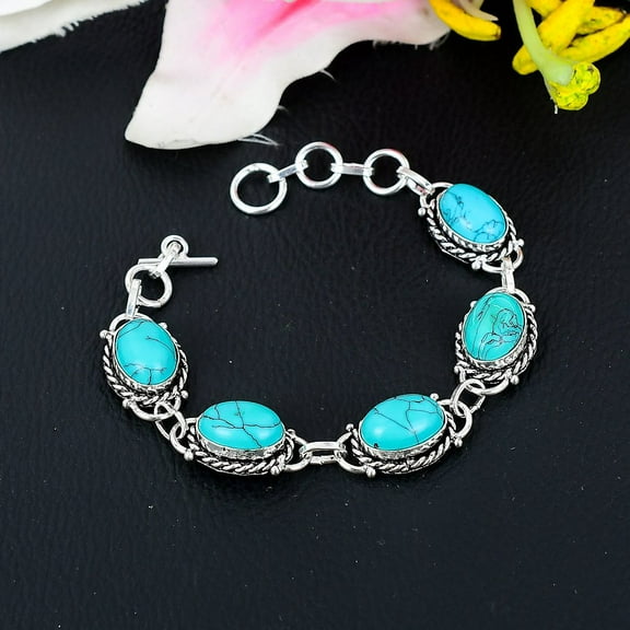 Santa Rosa Turquoise Gemstone Handmade 925 Sterling Silver Bracelet 7-8"