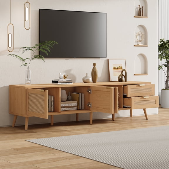 Nmkwnr Media Console for TVs up to 80 inch, TV Stand with 2 Drawers and 3 Doors, Entertainment Center for Living Room