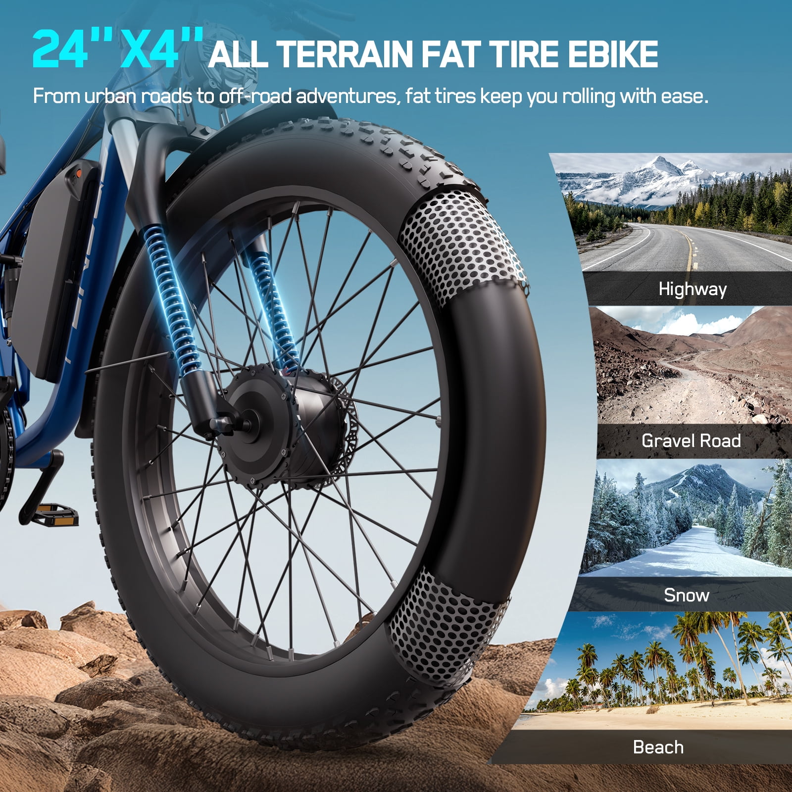 FENGQS 6000W Electric Bike for Adults, 50MPH 100 Miless Electric Mountain Bike, 60V 1200WH Removable Battery, Full Suspension, Dual Hydraulic Disc Brake Ebike-(Dark Blue)