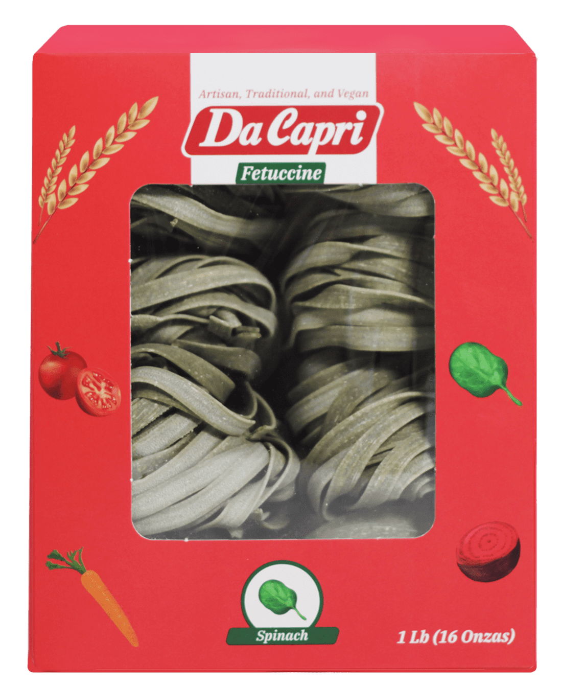 Fettuccine Artisan Homemade Italian Style Pasta Da Capri, Made whit bronze dies | 100% Plant-Based | Natural Veggies Spinach 16 Oz Vegan Healthy, Easy to make and Fast Cooking