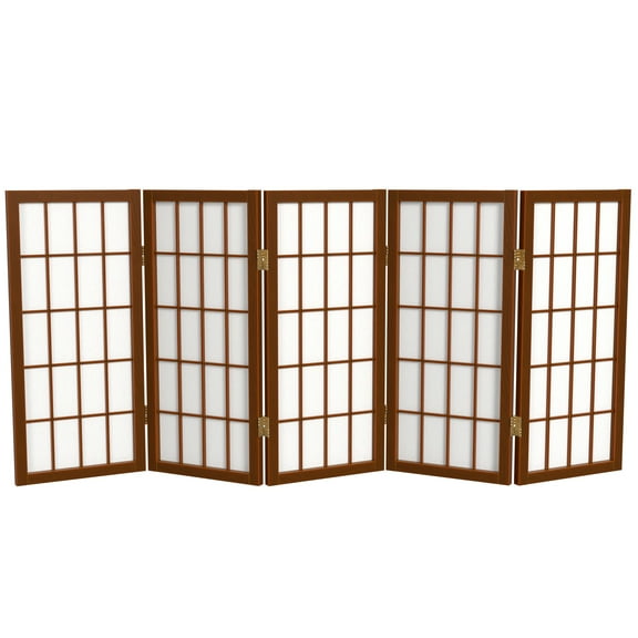 2 ft. Tall Desktop Window Pane Shoji Screen - Walnut - 5 Panels