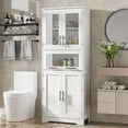 thumbnail image 3 of Yeshouse Despensa, armario alto para baño con puertas de cristal y estante ajustable, armario independiente, armarios altos para ropa blanca para cocina, sala de estar y lavadero, 3 of 9