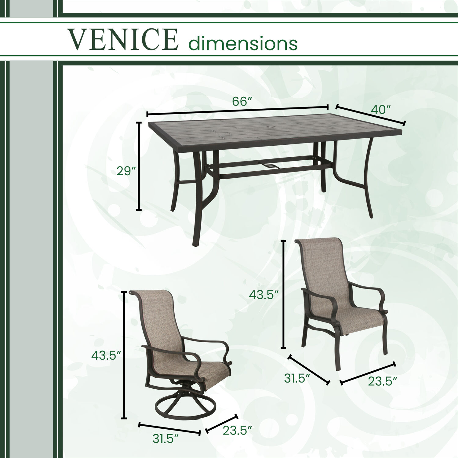 Hanover Venice 7-Piece Dining Set with 2 Sling Swivel Rocker Chairs, 4 Sling Stationary Chairs and 66 in. x 40 in. Slat Top Table - image 3 of 12