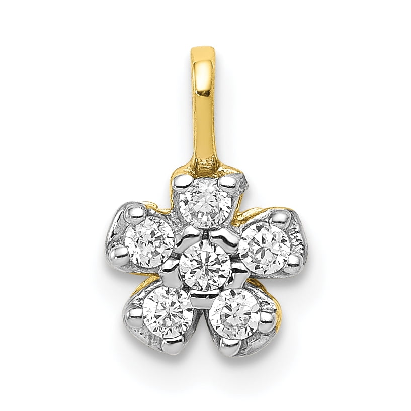 10k Yellow Gold CZ Heart /& Flower Pendant
