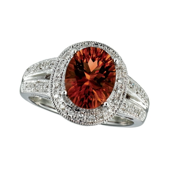 14k White Gold Large Oval Garnet And Diamond Ring