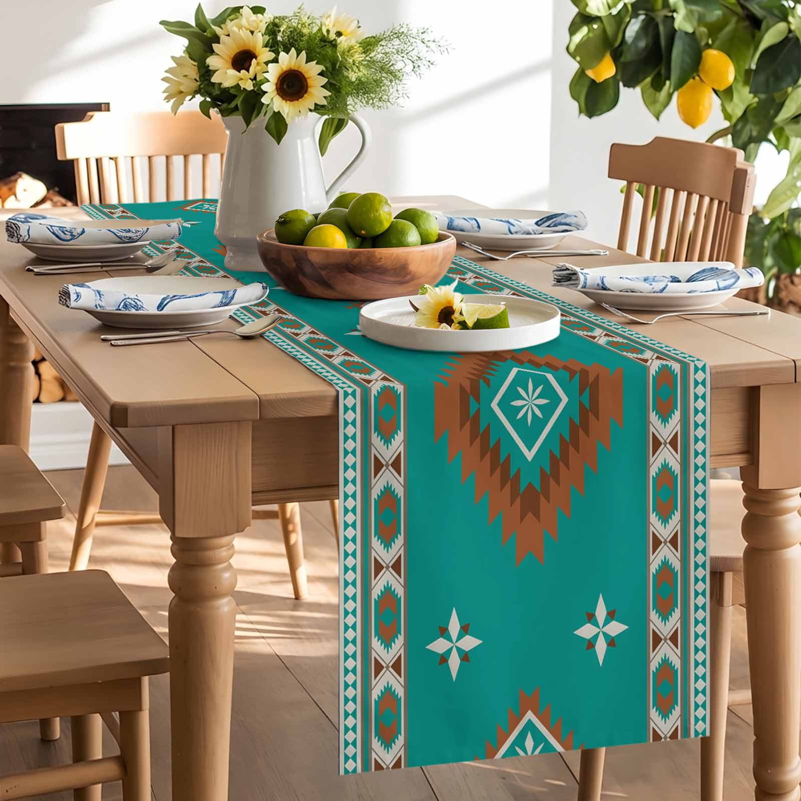 Abstract Tribal Texture Table Runner 90 Inches Long, Bohemian Geometric Art Table Runners Tabletop Scarf Kitchen Dining Tables Decoration for Home Party Indoor Outdoor