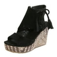 thumbnail image 2 of IUJSOY Womens Wedge Sandals Open Toe Lace up Side Zipper Platform Sandals Hollow Out High Heels, 2 of 9